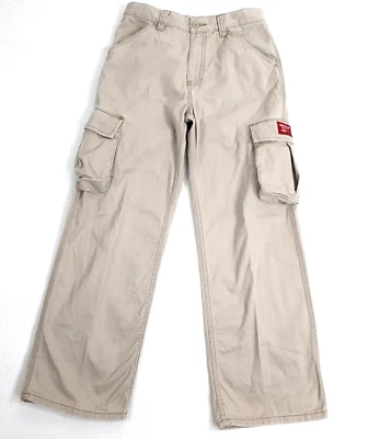 Y2K Tommy Hilfiger Boys Sz 12 Cargo Pants Khaki Tan Beige Adjustable Tabs Cotton - Image 1 of 4