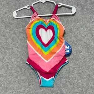 NEW Hatley Girls Swimsuit Size 2T One Piece Pink Heart Blue Orange - Picture 1 of 6