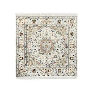 4'x4' Ivory Nain 250 KPSI Pure Wool Hand Knotted Oriental Square Rug R64750 - Picture 1 of 8