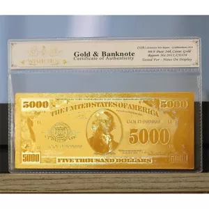 100mg 24K Gold 1928 $5000 Dollar Bill Gold Certificate Banknote with White COA - Picture 1 of 3
