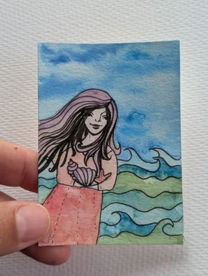 ACEO 原创艺术卡片绘画 Susie 海岸绘画艺术家签名  — 第 1/2 张图片