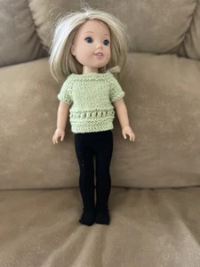 Wellie Wisher 14.5" Doll Hand Knitted Cardigan/Sweater - Sweet Pea - Picture 1 of 3