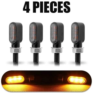 4X Motorcycle LED Turn Signal Indicator Mini Blinker Light Black Amber Universal - Picture 1 of 11