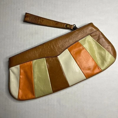 Cartera sin asas Hobo International a rayas con cremallera tarjetero naranja tostado blanco Foto 1 de 4