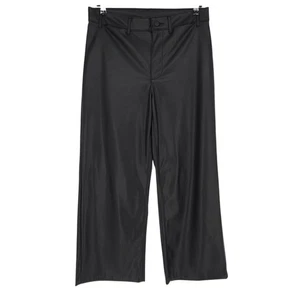 Old Navy Wide Leg Pants Black Faux Leather High Rise Chino Crop Petite Womens 8P - Picture 1 of 8