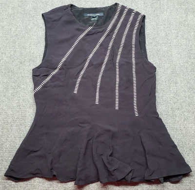 French Connection Top Womens 8 Util Blue Sleeveless Peplum Embroidered New - Image 1 of 4