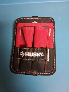  Husky Handyman Clip On Cintura Attrezzi Marsupio 7" X 5" Rosso Nero 3 Tasche Resistenti - Foto 1 di 3