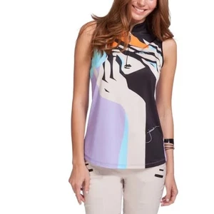 Jamie Sadock Incognito Black And Purple Multi ColoredSleeveless Golf Shirt Sz XS - Picture 1 of 13