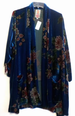 NWT!-Johnny Was, Vivian Velvet Kimono -XL-BLUE/Multi -RETAIL $325-C44218 - Image 1 of 4