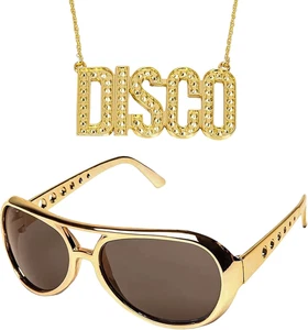2 Stück Hippie Accessoires,Disco Party Set Gold,70er 80er 90er Jahre Outfit Herr - Bild 1 von 7