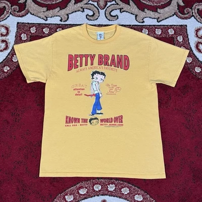 Vintage 90s-Y2K Betty Boop Know The World Over Betty Jeans Yellow T Shirt Size M - Image 1 of 4