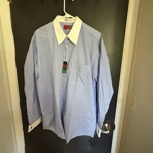 Pepe Rosso NWT Men’s Button Down Long Sleeve Shirt - Blue/White Striped - Picture 1 of 9
