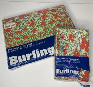 Lenzuolo con angoli Burlington Queen vintage e 2 federe floreali NOS made in USA - Foto 1 di 12