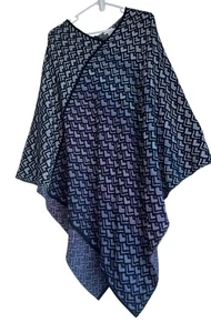 Poncho para mujer J. Jill OS púrpura algodón nailon azul asimétrico geométrico - Imagen 1 de 4