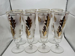 Vintage 8er Set Libbey Pilsner Milchgläser Golden Foliage 8,5" MCM Barware - Bild 1 von 8