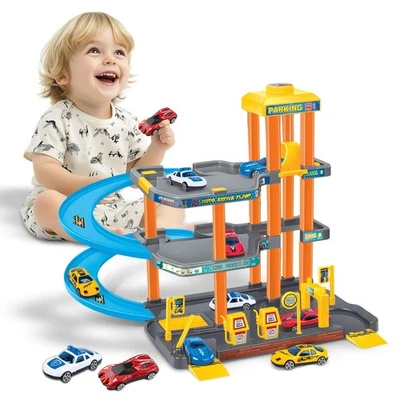 Multi-Level Parking Garage Play Set Elevator Lift Car Wash Gas Station Ramp Toy - Image 1 of 4