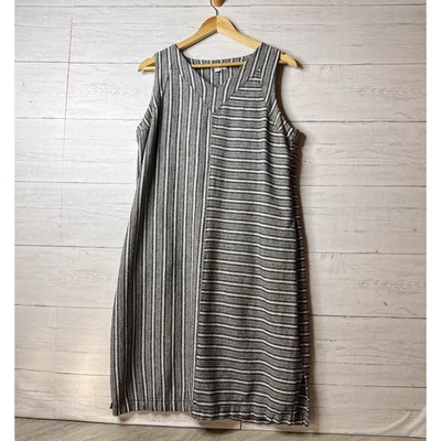 Westbound Dress Womens Size Large Black & White Striped Lagenlook Linen Blend - Image 1 of 4