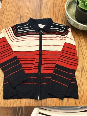 Suéter Jason Maxwell Para Mujer Vintage Rojo Negro Marfil Rayas Cremallera Completa L Grande Foto 1 de 4