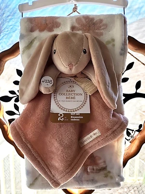 Mantas y más allá conejito conejo Lovey y manta conjunto de regalo suave polar 28x32 floral Foto 1 de 4