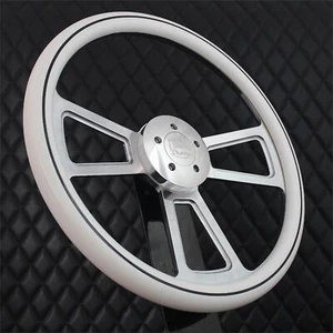 18" Billet Aluminum Steering Wheel Big Rig White Stripe 5 Hole for Semi Truck - Picture 1 of 8