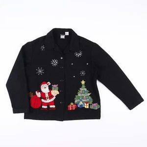 Take Two Clothing Co Women's Novelty Wool Blend Christmas Blazer Small Black - Picture 1 of 14