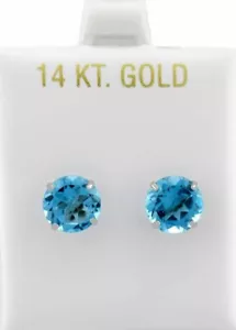 GENUINE 7.48 Cts BLUE TOPAZ STUD EARRINGS 14K WHITE GOLD - Free Certificate - Picture 1 of 5