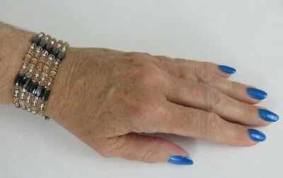 Magnetic Hematite Strand for Bracelet or Necklace Silver/Black/Beige 37" Long - Image 1 of 4