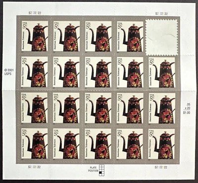 US 2007 Scott #3756A Plate Block of 19 MNH American Design Series Toleware - Image 1 of 2