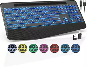 Wireless Keyboard with 7 Colored Backlits, Wrist Rest, Phone Holder, Rechargeabl - Picture 1 of 9