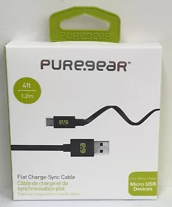 New OEM PureGear Micro USB Flat Charge-Sync Cable 60695PG Black - Picture 1 of 6