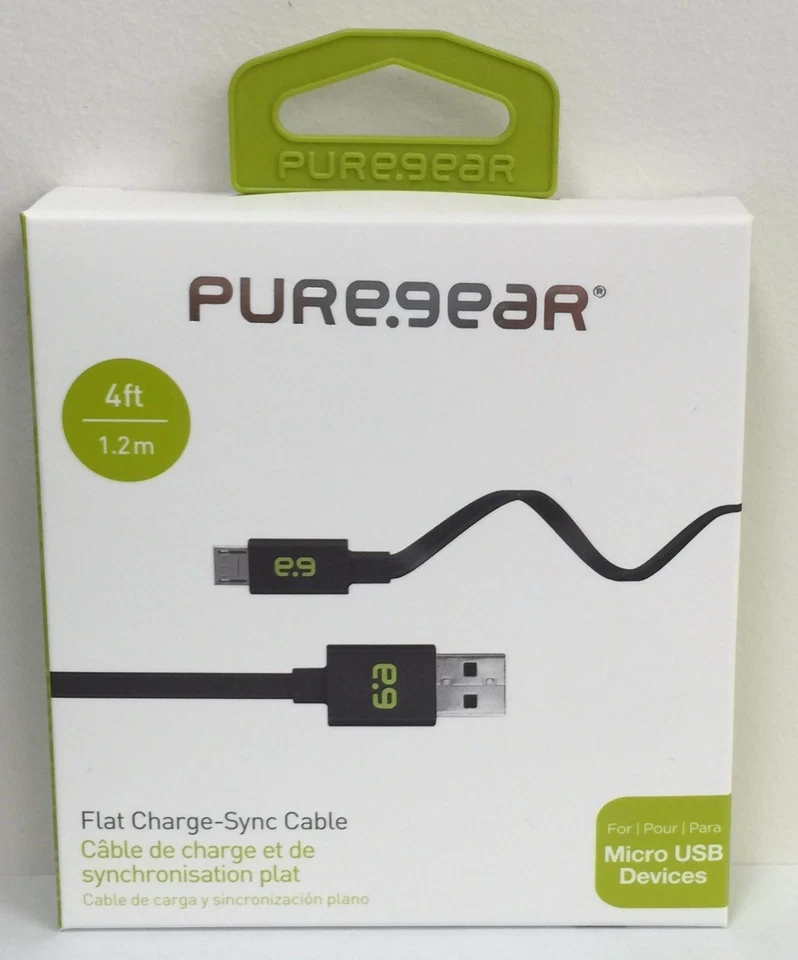 New OEM PureGear Micro USB Flat Charge-Sync Cable 60695PG Black - Image 1 of 4