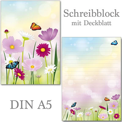 IDEENSTADL - schöne Blumenwiese 1 Schreibblock A5 50 Blatt Briefpapier Notizblock Block Blüte