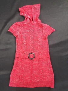 Size S (6-6X) Girls Red Sweater Dress Pretty Silver Threading - Picture 1 of 7