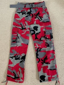 NWT Men's Nathan Red Gray Camouflage Camo Belted Cargo Pants ALL SIZES/LENGTHS - Picture 1 of 9