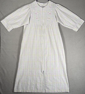 Miss Elaine Women’s Size M Housecoat House Dress Spring Pastel Seersucker Zip - Picture 1 of 12