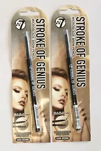 2x W7 Stroke of Genius Microblade Eyebrow Eye Brow Pencil Dark Brown New Sealed - Picture 1 of 2