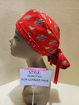 Wonder Woman Logo #2 Women's Ponytail Surgical Scrub Hat/Cap Handmade - Image 1 of 4
