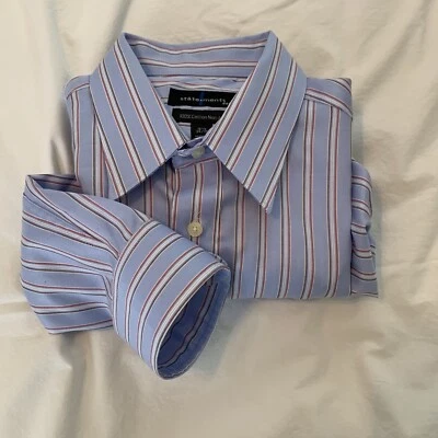 state.ments Camisa Hombre Sin Hierro Azul Cuadros Manga Larga 16-16 1/2 100% Algodón Foto 1 de 4