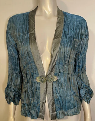 Chaqueta Lee Andersen Aplastada Azul Agua Verde S Cierre Floral 3/4 Puños Acanalados Foto 1 de 4