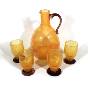 DAUM NANCY FRENCH ART DECO BUBBLE GLASS LIQUEUR PITCHER CORDIALS 5 PC SET FRANCE - Picture 1 of 6