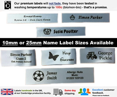 CAMBRIDGE PERSONALISED Personalisierte Namensetiketten für Schule zum Aufnähen/Aufnähen Namen Kleidungsstück Etiketten