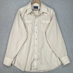 Vintage Panhandle Slim Shirt 17.5x35 Beige Striped Pearl Snap Western USA - Picture 1 of 9
