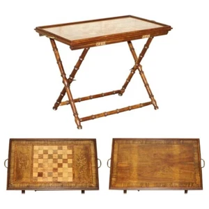 1885 DATED ANTIQUE WALNUT MAHOGANY CHESSBOARD FOLDING GAMES CHESS TRAY TABLE - Picture 1 of 24