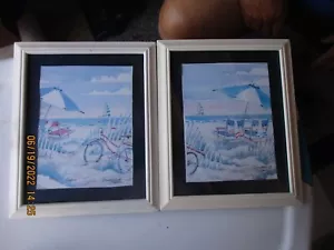 2 DONNA ELIAS NEW JERSEY MARITIM STRAND DRUCK UFER SZENE GERAHMT & MATTIERT - Bild 1 von 5