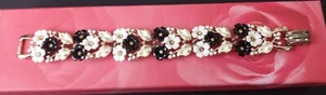 Coro Vintage Designer Signed Rhinestone Flower Bracelet 1950's - Picture 1 of 6