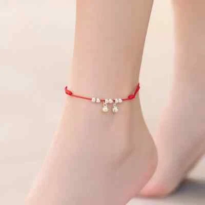 Timbre Tobillera Cuerda Roja Estilo Tejido a Mano para Mujer Minimalista Pie Joyería Foto 1 de 4