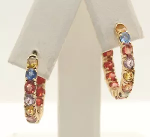 6.00 Carat Natural Ceylon Multi-Color Sapphire in 14K Solid Yellow Gold Earrings - Picture 1 of 8