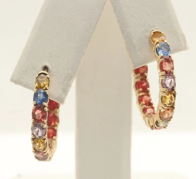 6.00 克拉天然锡兰多色蓝宝石 14K 纯金耳环 — 第 1/4 张图片