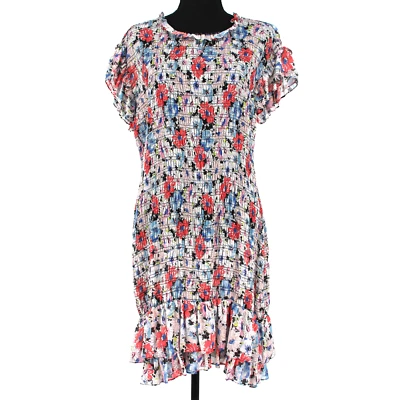 Veronica Beard Cici Dress Elasticized Smocking Floral Tiered Ruffle Trim 6 S/M - Imagem 1 de 4