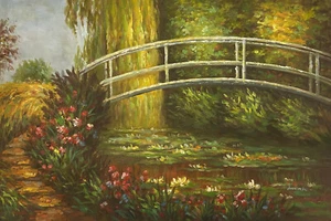 Ölgemälde 60x90 C.Monet Seerosenteich japanische Brücke Reproduktion Öl Leinwand - Bild 1 von 5
